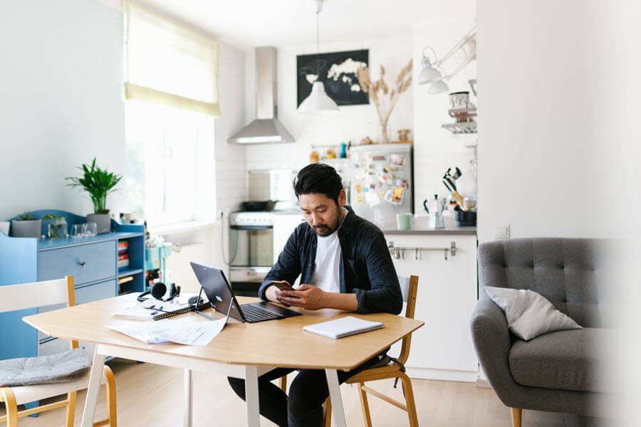 working from kitchen table