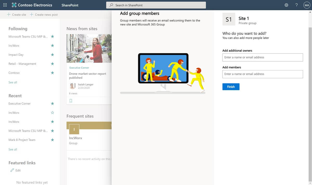 SharePoint Online create a team site add members