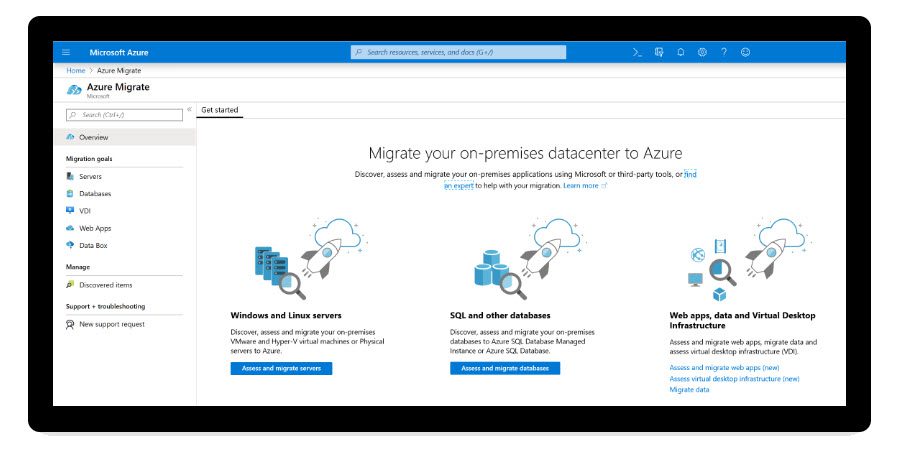 screenshot of Azure Migrate homepage