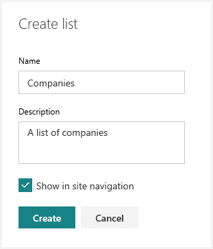 create SharePoint list