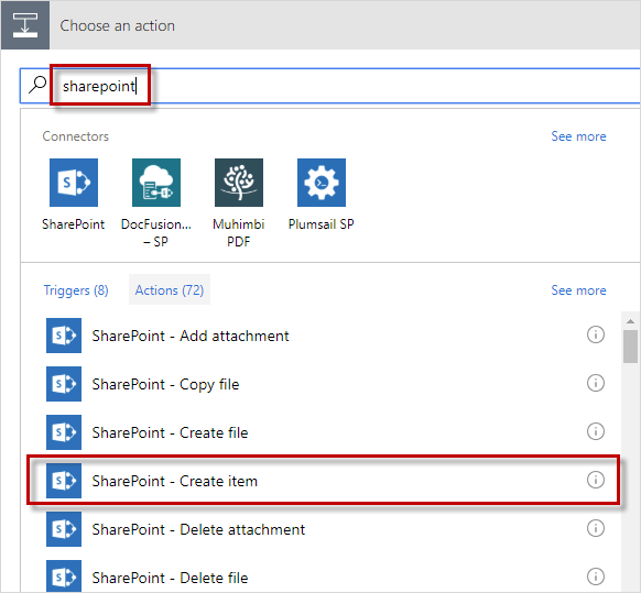 Microsoft Flow add action to create a SharePoint list item