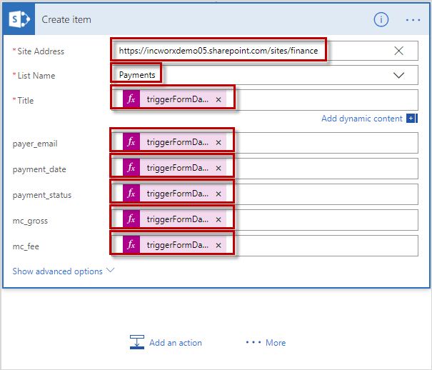 Microsoft Flow add dynamic fields for SharePoint list item