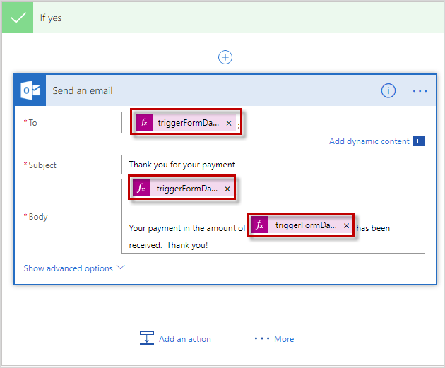 Microsoft Flow configure action for sending email