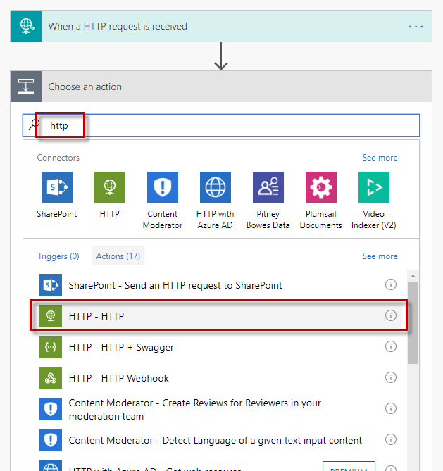 Microsoft Flow search HTTP request action