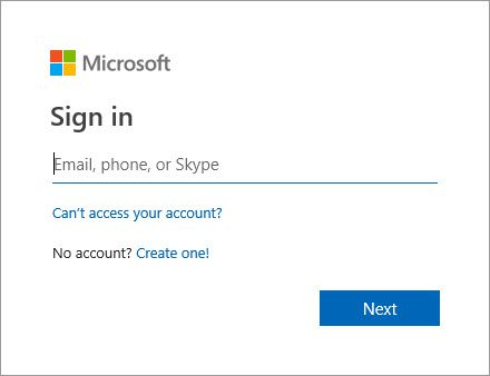 default Microsoft login screen