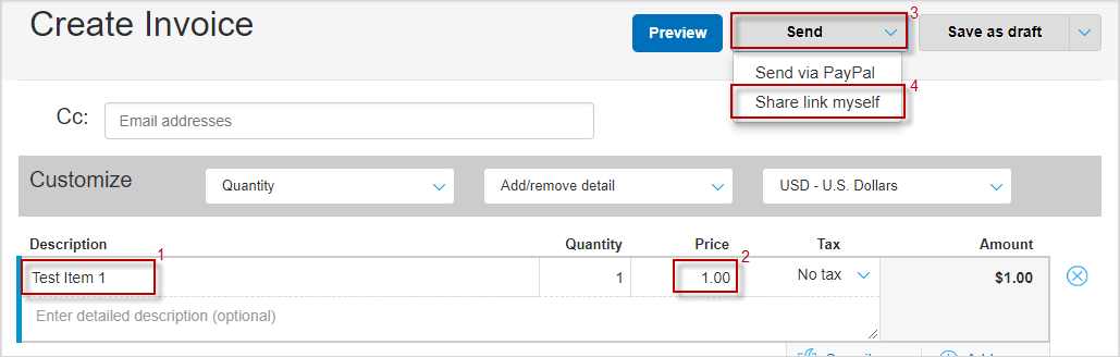 PayPal create an send invoice
