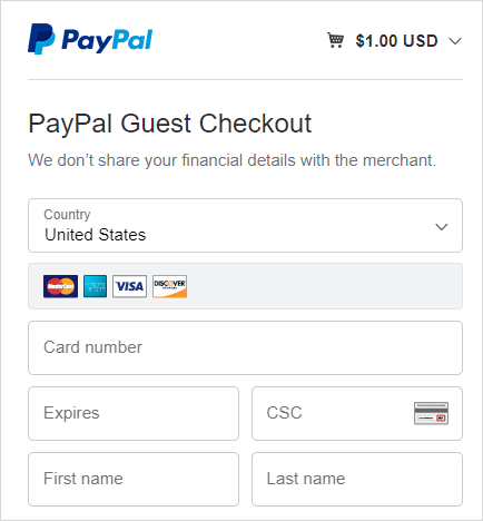 PayPal pay with test credit card