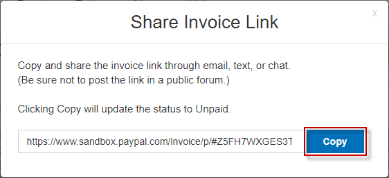 PayPal share invoice link