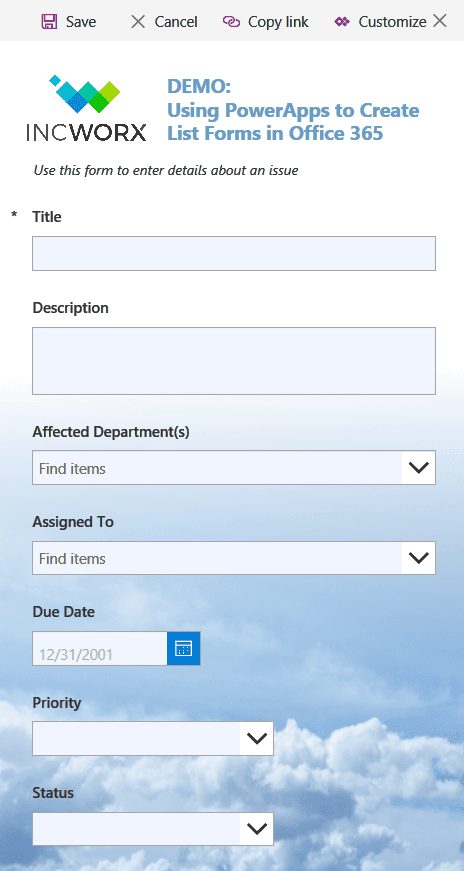 PowerApps custom form