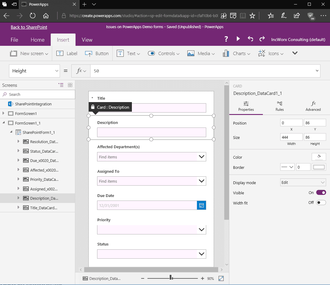 PowerApps fields