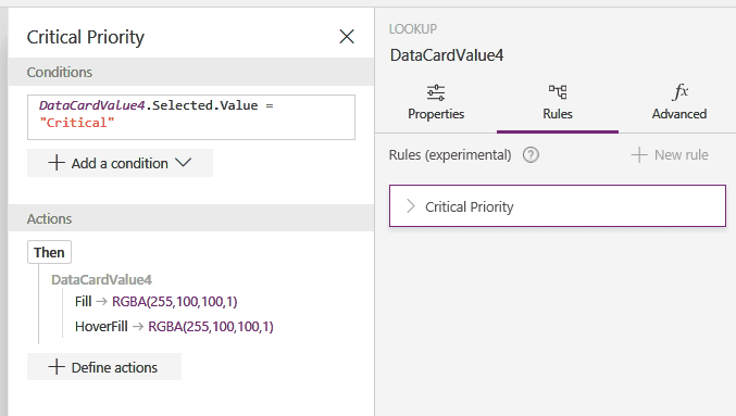 PowerApps rules