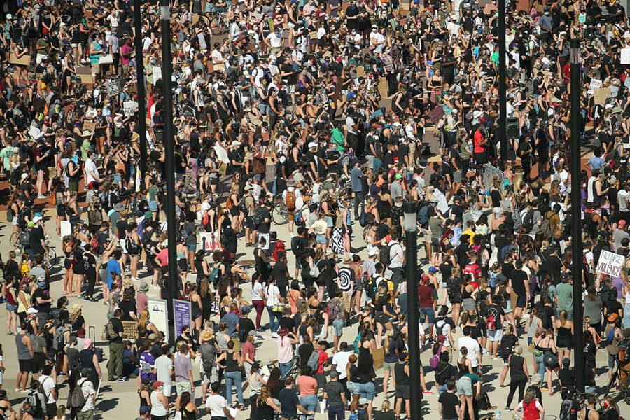 crowd at protest