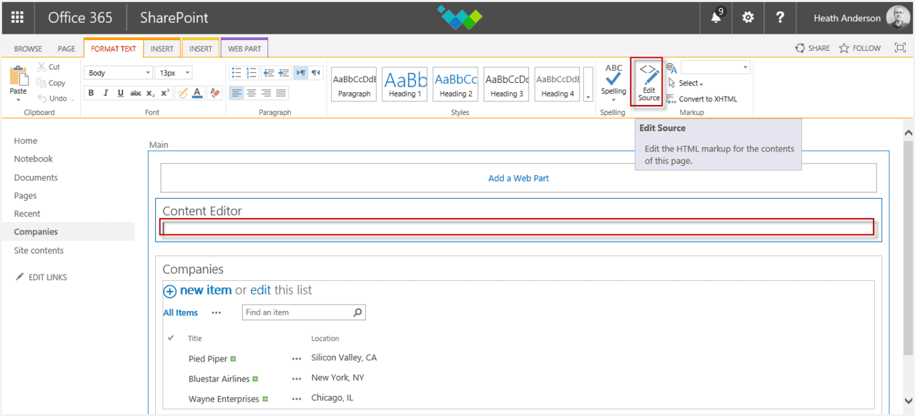 SharePoint content editor edit source