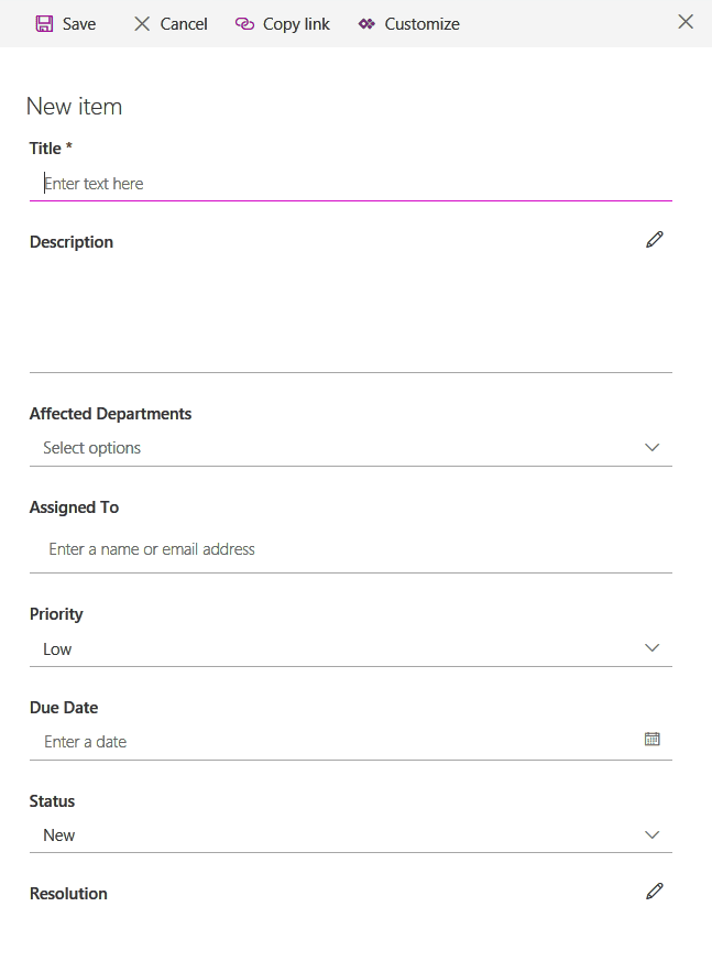 SharePoint default form