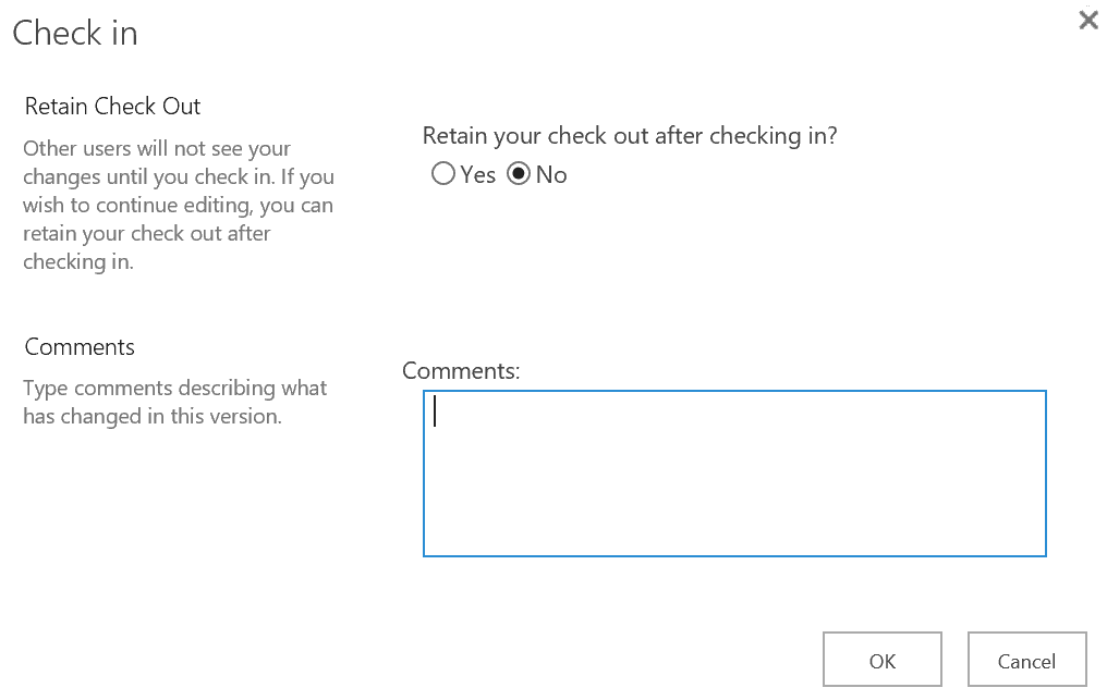 SharePoint document check in