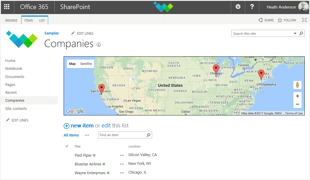 SharePoint list items Google map