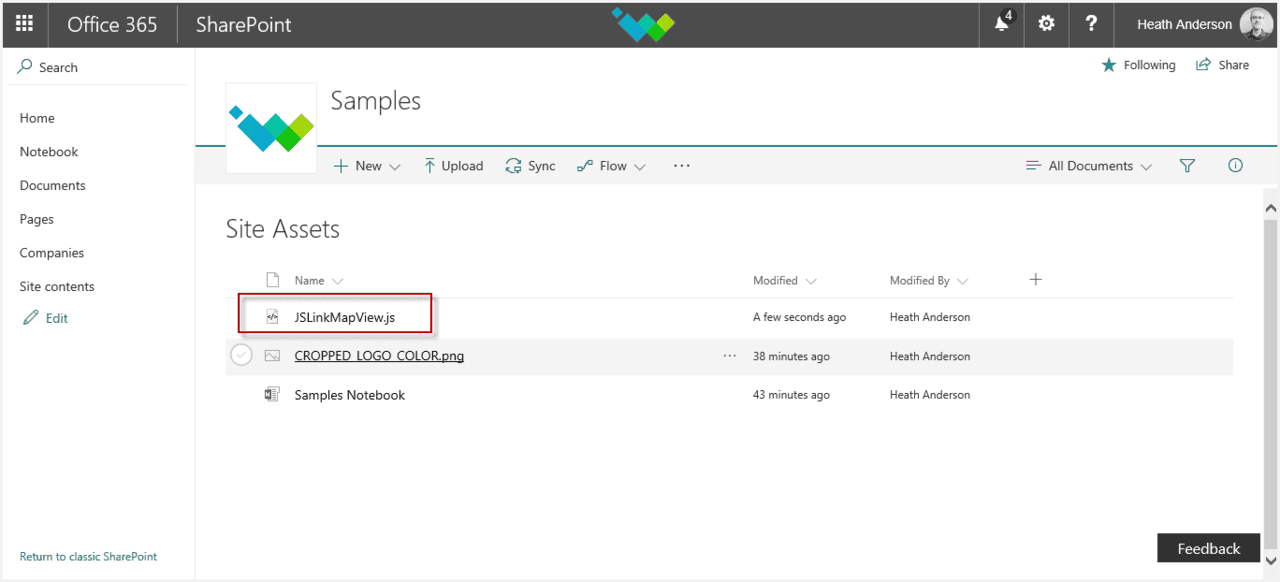 upload jslink SharePoint site assets library