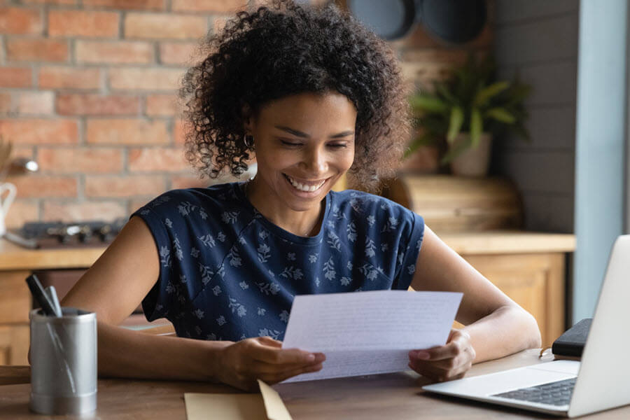 woman looking at benefits