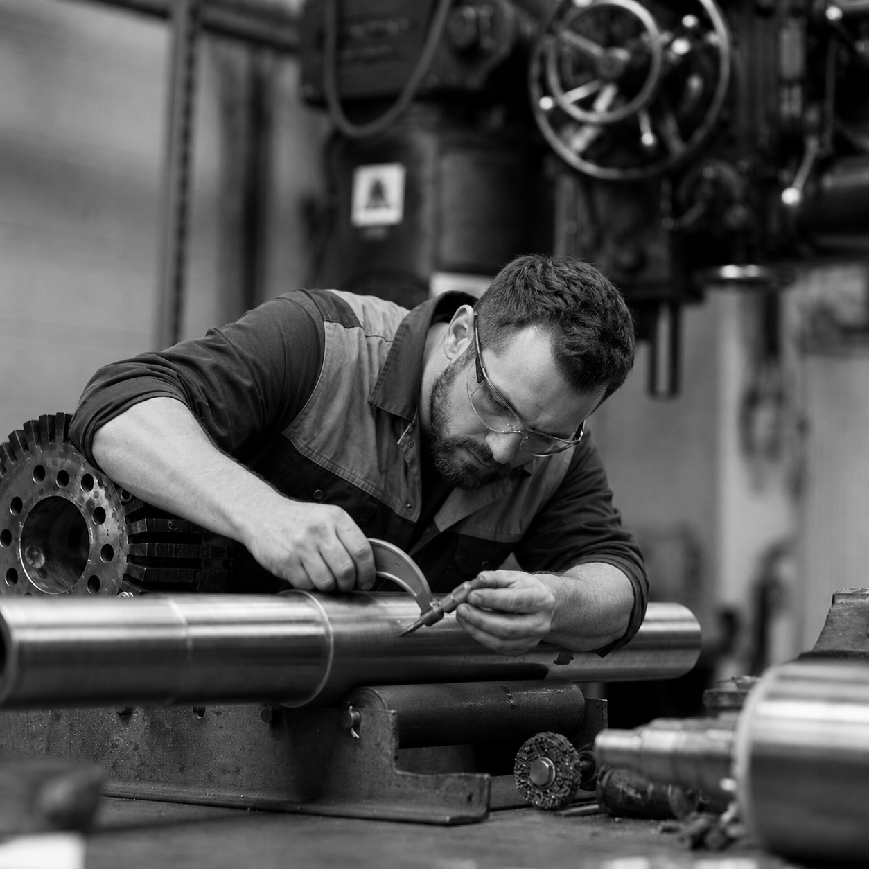Worker machining metal parts on a shop floor