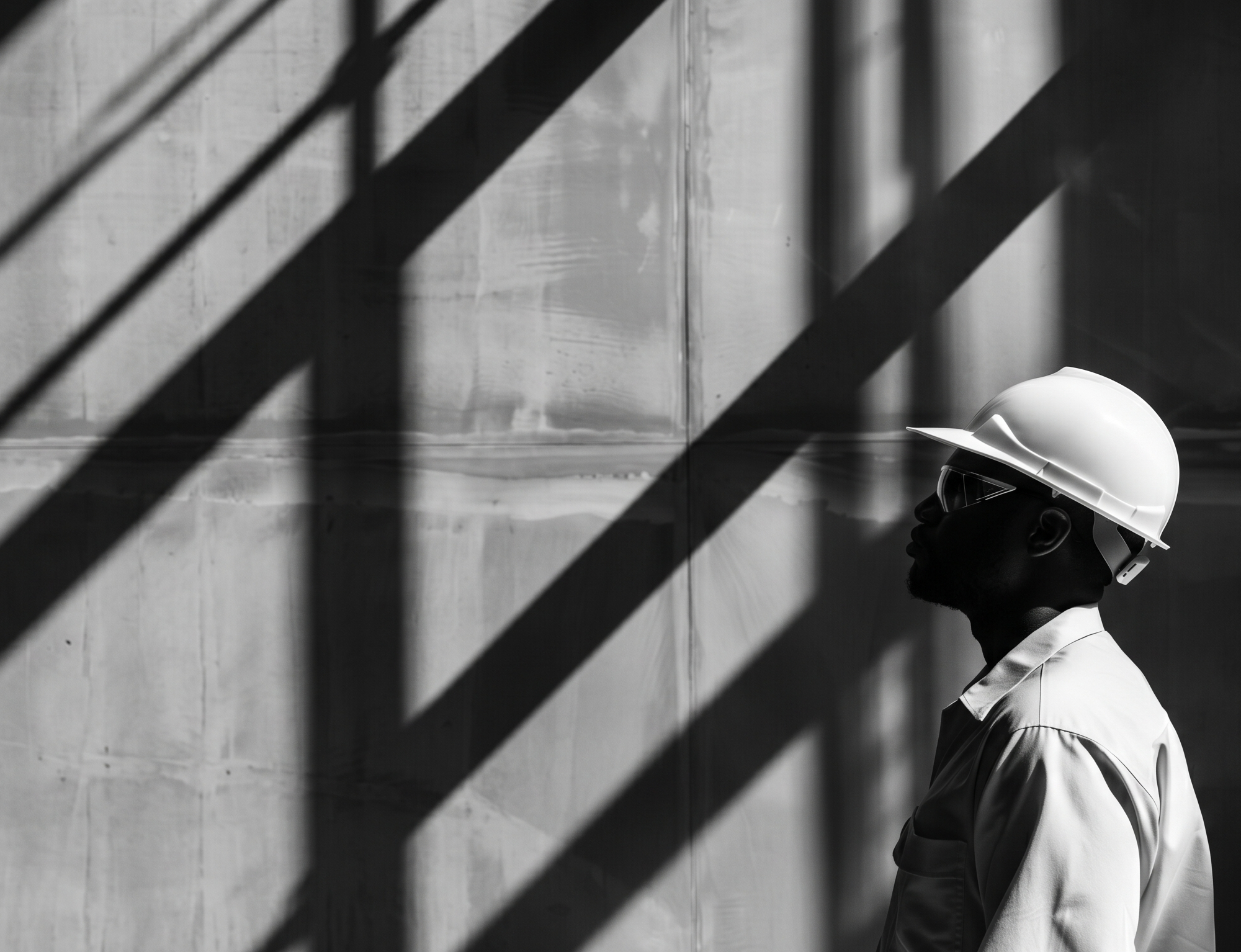 Man wearing hard hat on job site